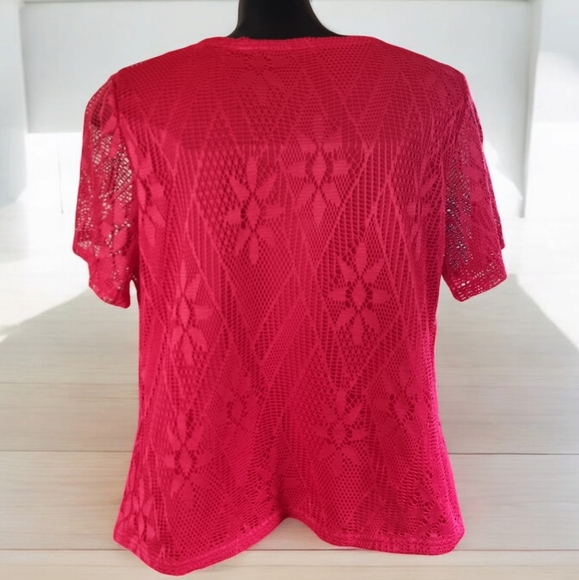 J. Janet Red Floral Lace T-Shirt - Picture 3 of 8